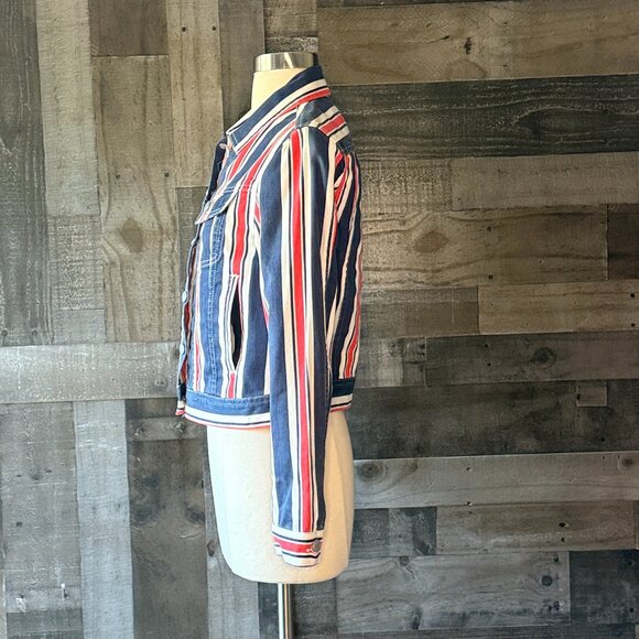Urban Outfitters BDG jean jacket small red white and blue denim preppy stripes - Picture 8 of 12